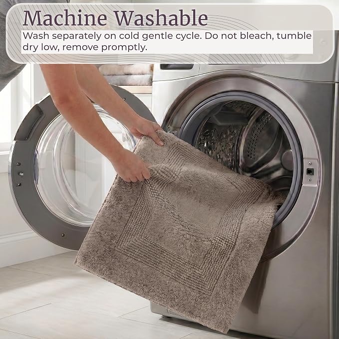 Bathroom Rugs - 2-Piece Cotton Bathroom Mat Set - Machine Washable Bath Mats for Washroom, Kitchen, or Laundry Room by Lavish Home (Taupe)