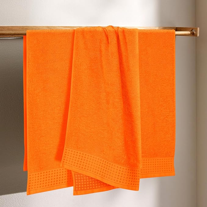 GLAMBURG Ultra Soft 4 Pack Oversized Bath Towel Set 27x54 inches, 100% Cotton Bath Towels, Highly Absorbant Compact Quickdry & Lightweight Towel, Ideal for Gym Travel Camp Pool - Orange