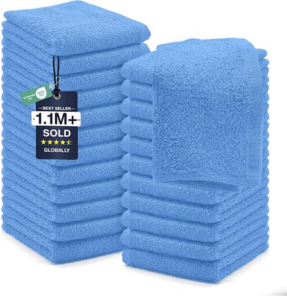 DAN RIVER 24 Pack Cotton Wash Cloths Set for Showering [12x12] M Blue | Lighter Weight, Quick to Dry, Super Soft & Absorbent Face Towels, Hotel Quality, Perfect for Bathroom, Gym, Spa