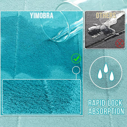Yimobra Memory Foam Toilet Bath Mat U-Shaped, Soft and Comfortable, Super Water Absorption, Non-Slip, Thick, Machine Wash and Easier to Dry for Bathroom Commode Contour Rug, 24 X 20 Inches, Lake Blue