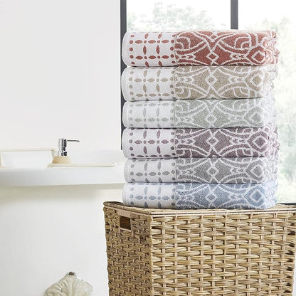 Modern Threads Monroe 6-Piece 100% Cotton Towel Set – Reversible Yarn Dyed Jacquard & Solid – Includes 2 Bath Towels, 2 Hand Towels, 2 Washcloths – Absorbent, Quick Dry, Soft & Durable – Orchid