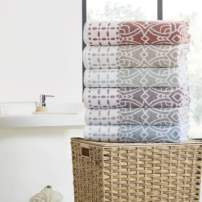 Modern Threads Monroe 6-Piece 100% Cotton Towel Set – Reversible Yarn Dyed Jacquard & Solid – Includes 2 Bath Towels, 2 Hand Towels, 2 Washcloths – Absorbent, Quick Dry, Soft & Durable – Light Brown