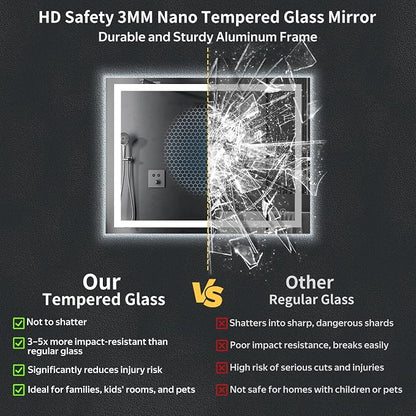 28"x40" LED Bathroom Mirror with Lights, Anti-Fog, Backlit+Frontlit | CRI 95, Stepless Dimmable, 3 Colors Lighting, Shatterproof Tempered Glass, HD Reflection, Memory, (Horizontal/Vertical)