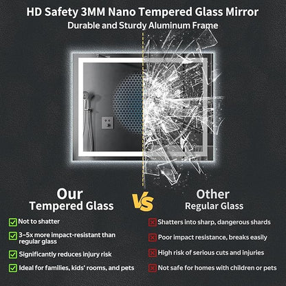 40"x30" LED Bathroom Mirror with Lights, Backlit+Frontlit, Anti-Fog | CRI 95, Stepless Dimmable, 3 Colors Lighting, Shatterproof Tempered Glass, HD Reflection, Memory, (Horizontal/Vertical)