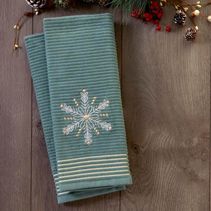 SKL Home Christmas Winter Snowflake Hand Towel Set, Green (2-Pack)