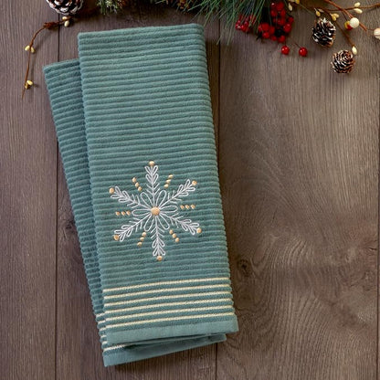 SKL Home Christmas Winter Snowflake Hand Towel Set, Green (2-Pack)