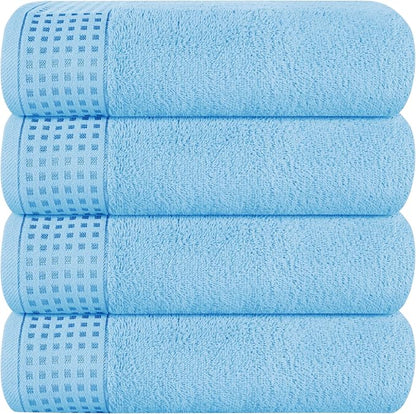 GLAMBURG Ultra Soft 4 Pack Oversized Bath Towel Set 27x54 inches, 100% Cotton Bath Towels, Highly Absorbant Compact Quickdry & Lightweight Towel, Ideal for Gym Travel Camp Pool - Sky Blue