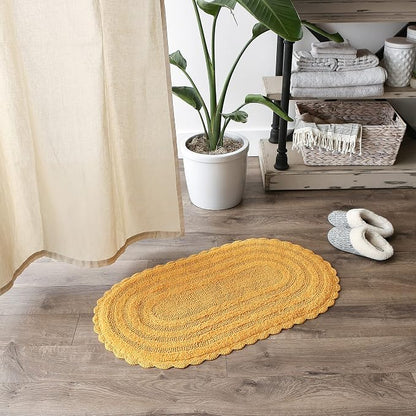 DII Crochet Collection Reversible Bath Mat, Large Oval, 21x34, Honey Gold