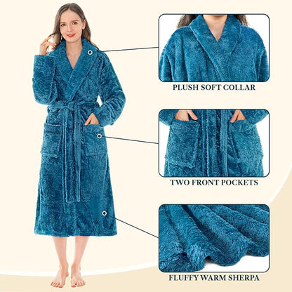 PAVILIA Premium Womens Plush Soft Robe Fluffy, Warm, Fleece Sherpa Shaggy Bathrobe