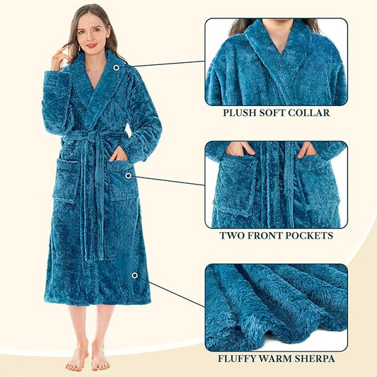 PAVILIA Premium Womens Plush Soft Robe Fluffy, Warm, Fleece Sherpa Shaggy Bathrobe