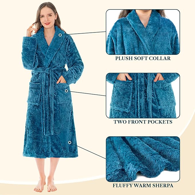 PAVILIA Premium Womens Plush Soft Robe Fluffy, Warm, Fleece Sherpa Shaggy Bathrobe