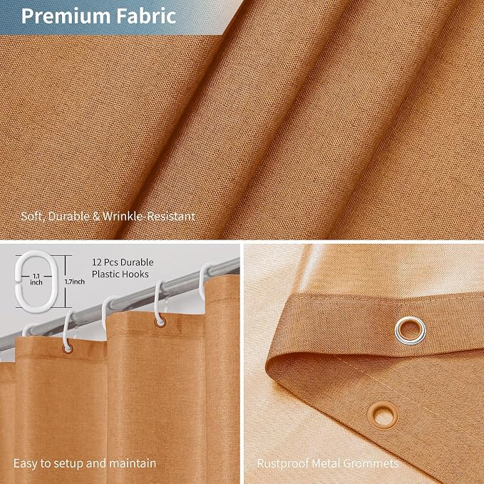 Waterproof Fabric Shower Curtain,No Liner Needed,72x72,Orange | 2-in-1 Design,Linen Textured,100% Waterproof TPU-Laminated Backing,Magnetic Weighted,Machine Washable,For Bathroom,Hotel