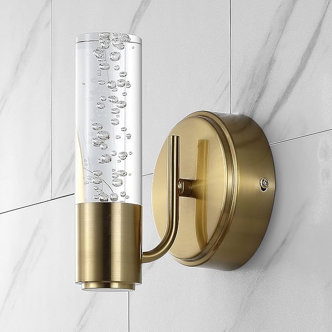 JONATHAN Y 5.5" Brass Gold 1-Light Modern Integrated LED Vanity Light Wall Sconce for Bathroom, Clear Bubble Acrylic Shade Minimalist Art Deco Light for Hallway, Entryway, 4000K (JYL7222B)