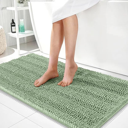 OLANLY Thick Bathroom Runner Rugs 44x24, Chenille Bath Rugs, Sage Green | Absorbent Striped, Rubber Backing, Machine Wash, Long Bath Mats for Bathroom Floor, Tub and Shower, Home Decor Accessories