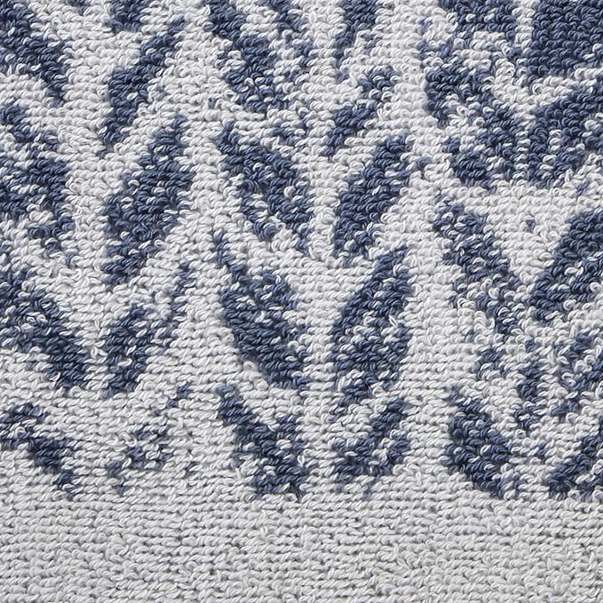 SKL Home Distressed Leaves Bath Towel, 100% Turkish Cotton, Denim Blue | 600 GSM weight. Spa-level quality. Soft, & absorbent, reversible jacquard.