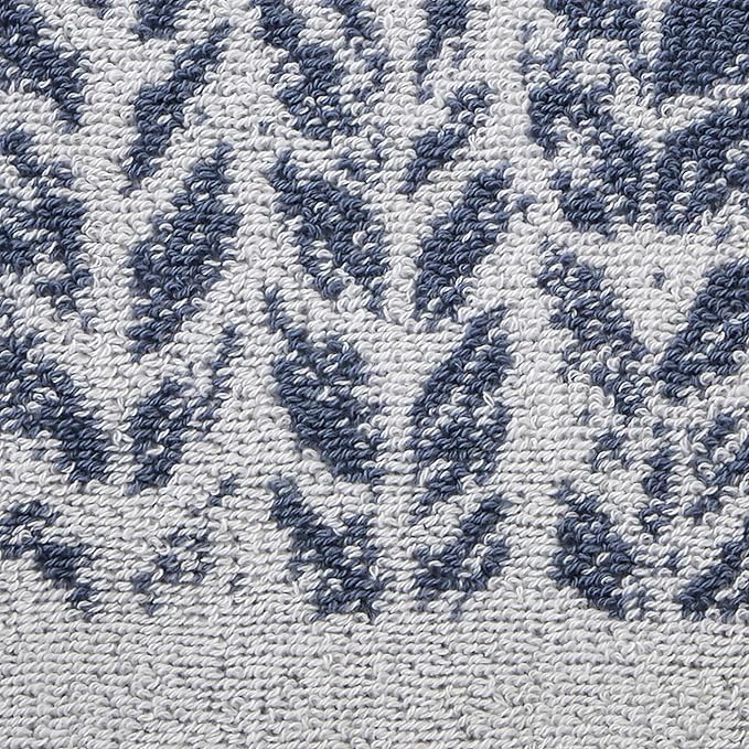 SKL Home Distressed Leaves Bath Towel Set-4pc, Turkish Cotton, Denim Blue | 2 Bath towels, 2 hand towels. 600 GSM weight. Spa-level quality. Soft & absorbent, reversible jacquard.