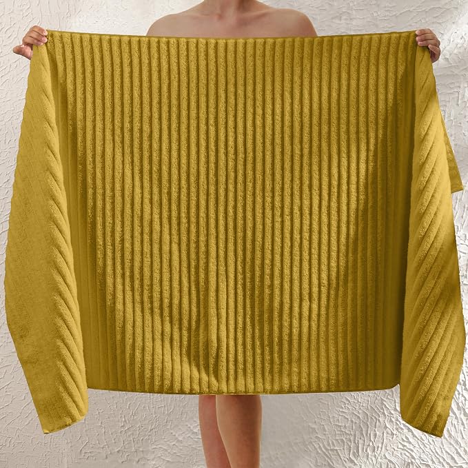 Elegant Comfort 100% Turkish Cotton Corduroy Ribbed Luxury Jumbo Bath Towel Ultra Soft - 35 x 70 Inch - Luxury Spa Premium Hotel Quality Highly Absorbent and Quick Dry Large Bath Towel, Gold