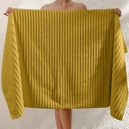 Elegant Comfort 100% Turkish Cotton Corduroy Ribbed Luxury Jumbo Bath Towel Ultra Soft - 35 x 70 Inch - Luxury Spa Premium Hotel Quality Highly Absorbent and Quick Dry Large Bath Towel, Gold