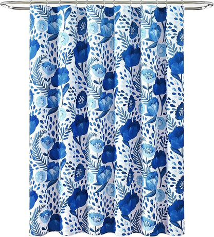 Lush Decor Poppy Garden Shower Curtain Single 72" W x 72" L Blue - Floral Shower Curtains for Bathroom - Colorful Bathroom Curtain - Cottage Core Decor