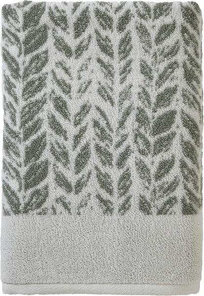 SKL Home Distressed Leaves Bath Towel, 100% Turkish Cotton, Sage | 600 GSM weight. Spa-level quality. Soft, & absorbent, reversible jacquard.
