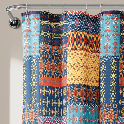 Lush Decor Misha Shower Curtain Single 72" W x 72" L Multi - Fabric Shower Curtains for Bathroom - Patchwork Bathroom Curtain - Colorful Boho Decor