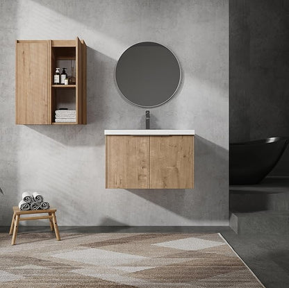 Henf 30" Floating Bathroom Vanity with Sink for Compact Space, Brown Wall Mount Bathroom Vanity Cabinet with Sink Combo, 30 Inch Bathroom Vanities Set with 2 Floating Cabinet