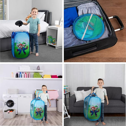 Franco Kids Room Collapsible Storage Bin Pop Up Hamper, One Size, Super Mario