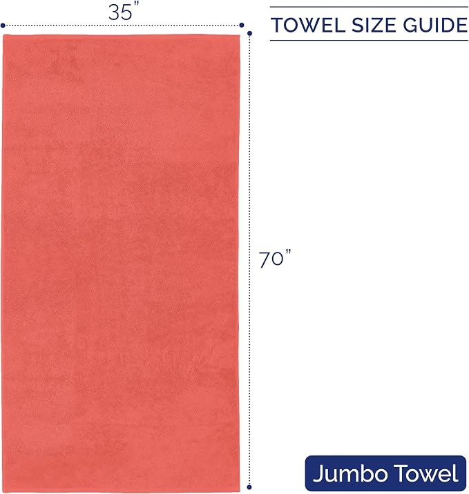 Elegant Comfort Premium Turkish Cotton 1 Piece Jumbo Bath Towel - 35 x 70 inch, Luxurious Hotel Spa Quality 100% Turkish Cotton Large Bath Towel - Highly Absorbent - Soft Bathroom Towel, Coral