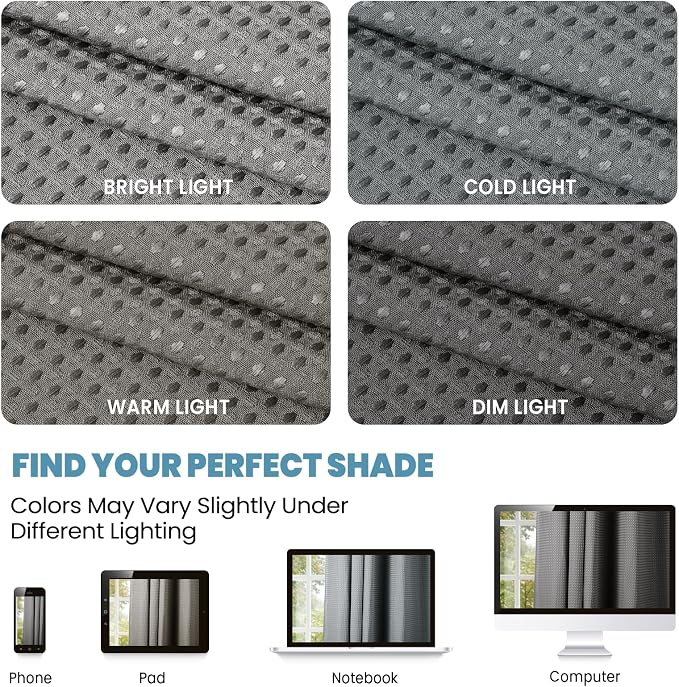 SORTTO No Hook Shower Curtain with Snap in Liner Set Waffle Shower Curtain for Bathroom Hotel Style Fabric Waterproof Inner Liner，71" W x 74" H, Dark Grey