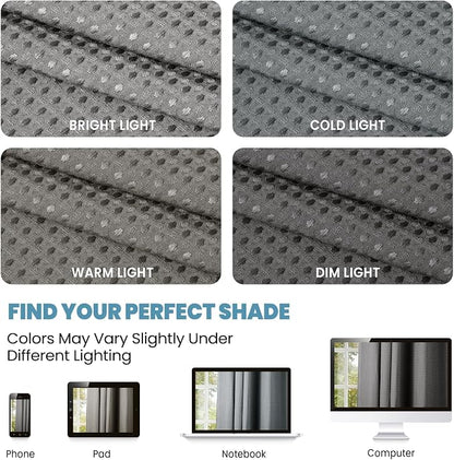 SORTTO No Hook Shower Curtain with Snap in Liner Set Waffle Shower Curtain for Bathroom Hotel Style Fabric Waterproof Inner Liner，71" W x 74" H, Dark Grey