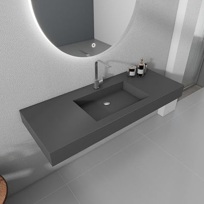 SJ Star&Jane 48" x 19" Solid Surface Bathroom Sink, Wall-Mount or Countertop Vessel Sink, Rectangle Floating Vanity Sink in Gray, Durable Modern Design