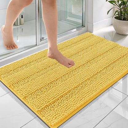 OLANLY Thick Bathroom Rugs 36x24, Soft Chenille Striped Bath Rugs, Yellow | Rubber Backing, Machine Wash, Extra Absorbent Bath Mats for Bathroom Floor, Tub and Shower, Home Decor Accessories