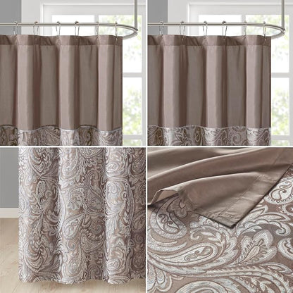 Madison Park Aubrey Shower Curtain for Bathroom, 72 x 72, Blue/Brown | Microfiber, Adds Privacy, Machine Washable, Striped Pattern, Jacquard, OEKO-TEX Certified