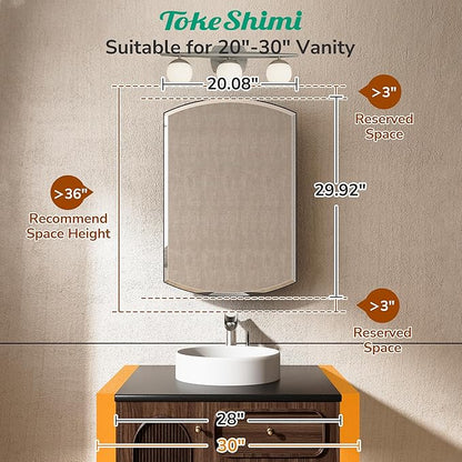 TokeShimi 20x30 Black Mirror Medicine Cabinet Recessed Oval Beveled Mirror with Storage Bathroom, Metal Arched Medicine Cabinet with Mirror Wall Mount Farmhouse