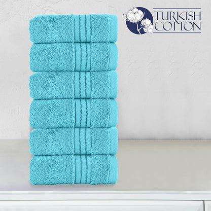Elegant Comfort Premium Turkish Cotton 6 Pack Washcloths Set - 13 x 13 inch, Luxurious Hotel Spa Quality 100% Turkish Cotton 6PC Washcloth Set - Highly Absorbent - Soft Bathroom Towels, Aqua