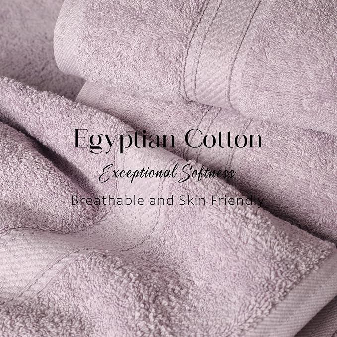 SUPERIOR Egyptian Cotton Ultra Plush & Absorbent, 12 Piece Set, Purple | Heavyweight 12 Pc Egyptian Cotton Towel Set Includes 4 Bath Towels 4 Hand Towels 4 Washcloths Decorative Rope Border