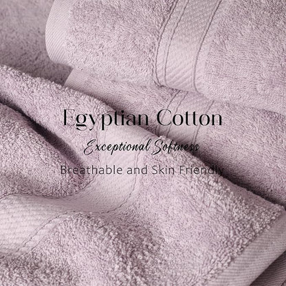 SUPERIOR Egyptian Cotton Ultra Plush & Absorbent, 12 Piece Set, Purple | Heavyweight 12 Pc Egyptian Cotton Towel Set Includes 4 Bath Towels 4 Hand Towels 4 Washcloths Decorative Rope Border