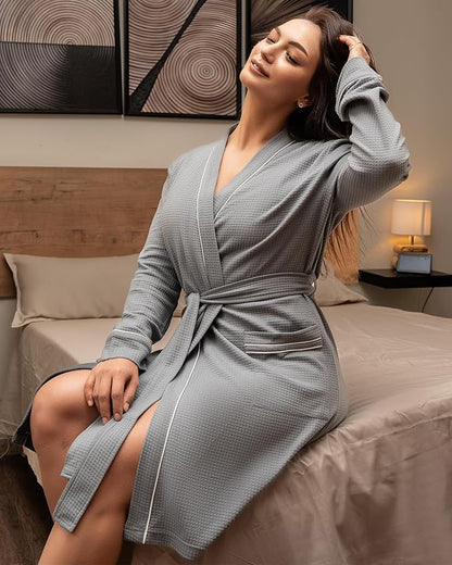 NY Threads Women's Robe Soft Knit Waffle Bathrobe Lightweight Knee-Length Loungewear