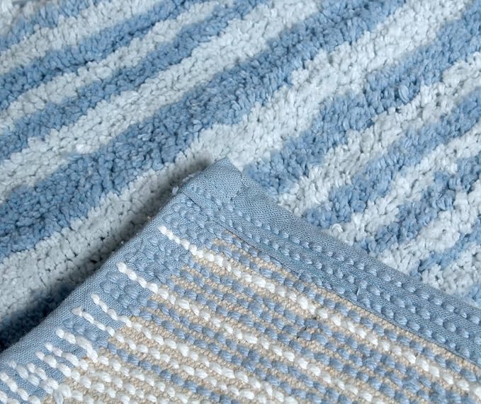 Home Weavers 100% Cotton Gradiation Collection Bathroom Décor | Washable Rug | Bathroom Mat | Kitchen Mat | Bathroom Rug Set | Bath Mat Set | Bath Floor Mat Non Slip, 5 Piece Set with Contour, Blue