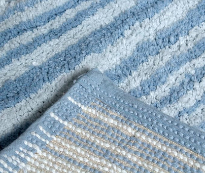 Home Weavers 100% Cotton Gradiation Collection Bathroom Décor | Washable Rug | Bathroom Mat | Kitchen Mat | Bathroom Rug Set | Bath Mat Set | Bath Floor Mat Non Slip, 3 Piece Set with Contour, Blue