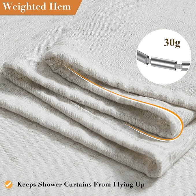 Extra Long Linen Shower Curtain for Bathroom 84 Inch Boho Color | Weighted Tall XL Bath Curtain with Hooks, Water Repellent, Neutral Boho Farmhouse, Simple Luxury Shower Decor, 1 Panel, 72x84