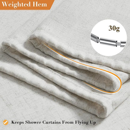 Extra Long Linen Shower Curtain for Bathroom 80 Inch Boho Color | Weighted Fabric Bath Curtains with Hooks, Water Repellent, Neutral Boho Farmhouse, Simple Luxury Shower Decor, 1 Panel, 72x80