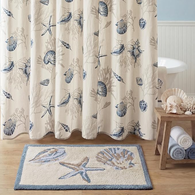 Madison Park Bayside Tufted Bath Rug Cotton Non-Slip, 21 x 34, Blue