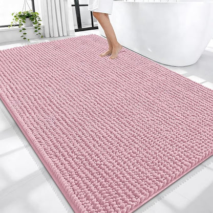 OLANLY Thick Chenille Large Bathroom Rugs Mats 70x46, Dusty Rose | Soft Absorbent Bath Rugs, Rubber Backing, Machine Wash Dry, Bath Mats for Bathroom, Tub and Shower, Home Decor Accessories
