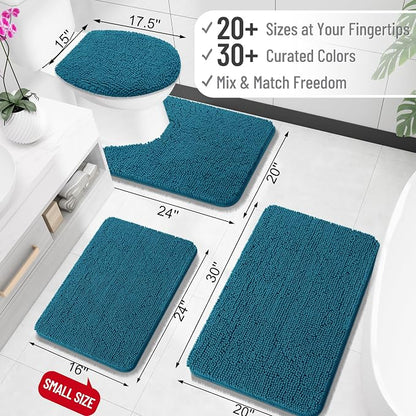 OLANLY Toilet Rugs U-Shaped 24x20, Soft Absorbent Chenille Contour Rugs | Peacock Blue, Quick-Drying Rubber Backing, Machine Washable Non-Slip Shaggy Bathroom Mat for Toilet, Home Decor Accessories