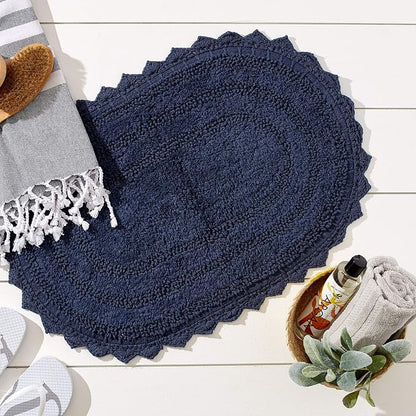 DII Crochet Collection Reversible Bath Mat, Small Oval, 17x24, French Blue