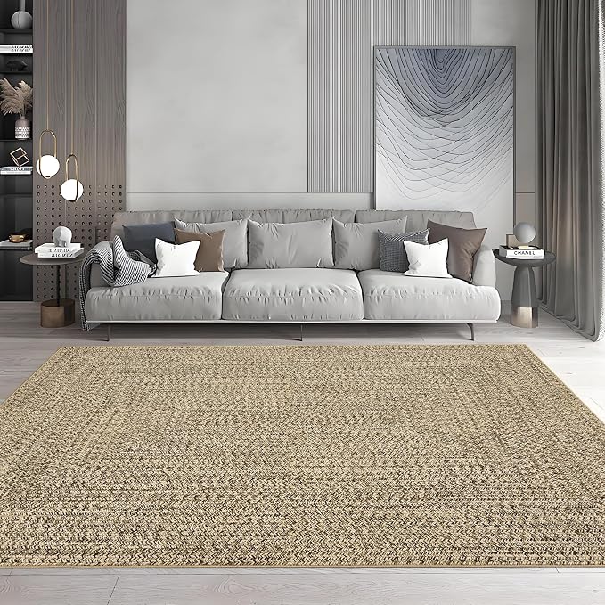 Printed Washable 3x5 Rug Modern Non Slip Entryway Rug Small Living Room Rug Braided Soft Throw Rugs Low Pile Stain Resistant Carpet for Office Bedroom Nursery Dining Room 3'x5' Beige/Grey