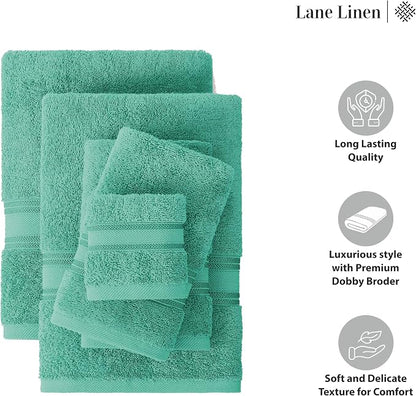 LANE LINEN Towel Set Quick Dry 100% Cotton 3 Piece Soft Absorbent - Teal | Cotton Towels For Bathroom - Zero-Twist Durability, Zero-Twist Cotton, Terry Weave Comfort, Long-Lasting Comfort