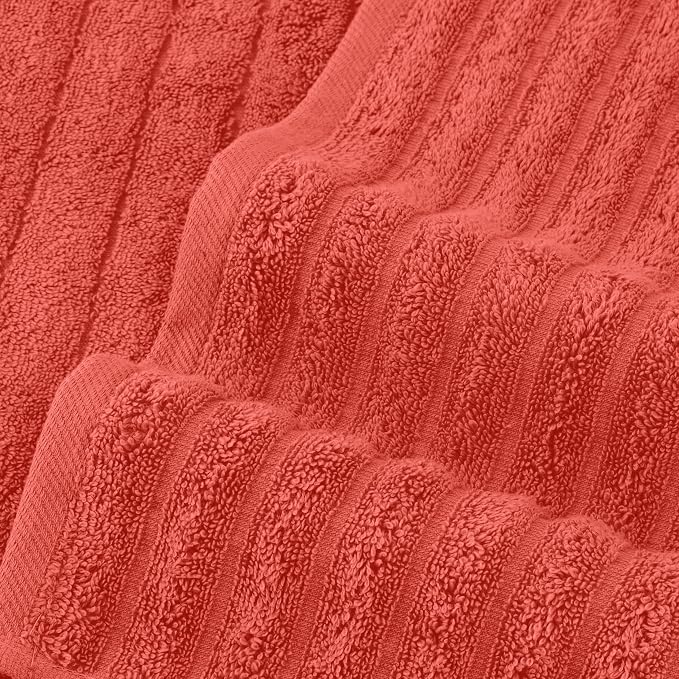 Elegant Comfort 100% Turkish Cotton Corduroy Ribbed Luxury Bath Towels 6-Piece Set, Premium Feel - Quick Dry, Highly Absorbent, Contains 2 Bath Towels, 2 Hand Towels, and 2 Washcloths, Coral