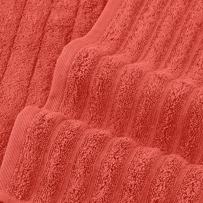 Elegant Comfort 100% Turkish Cotton Corduroy Ribbed Luxury Bath Towels 6-Piece Set, Premium Feel - Quick Dry, Highly Absorbent, Contains 2 Bath Towels, 2 Hand Towels, and 2 Washcloths, Coral